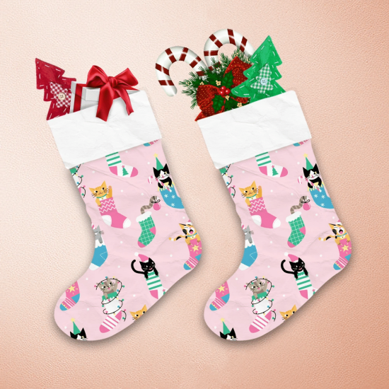 Christmas With Cute Cartoon Cats In Socks Christmas Stocking 1