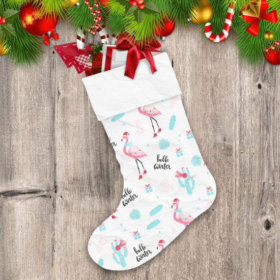 Christmas With Cute Flamingo On Skates Christmas Stocking