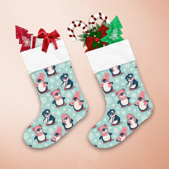 Christmas With Cute Penguins And Red Hat Christmas Stocking 1