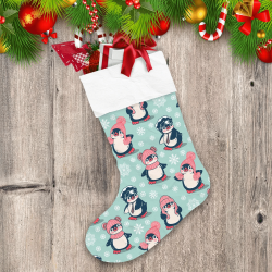 Christmas With Cute Penguins And Red Hat Christmas Stocking