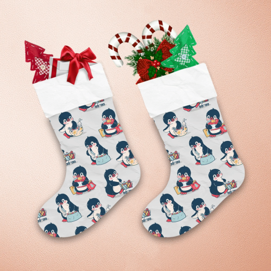 Christmas With Cute Penguins In The Shop Christmas Stocking 1