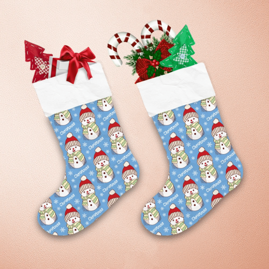 Christmas With Cute Snowman In Hat And Scarf Christmas Stocking 1
