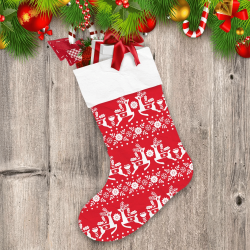 Christmas With Deer And Flowers On Red Background Christmas Stocking