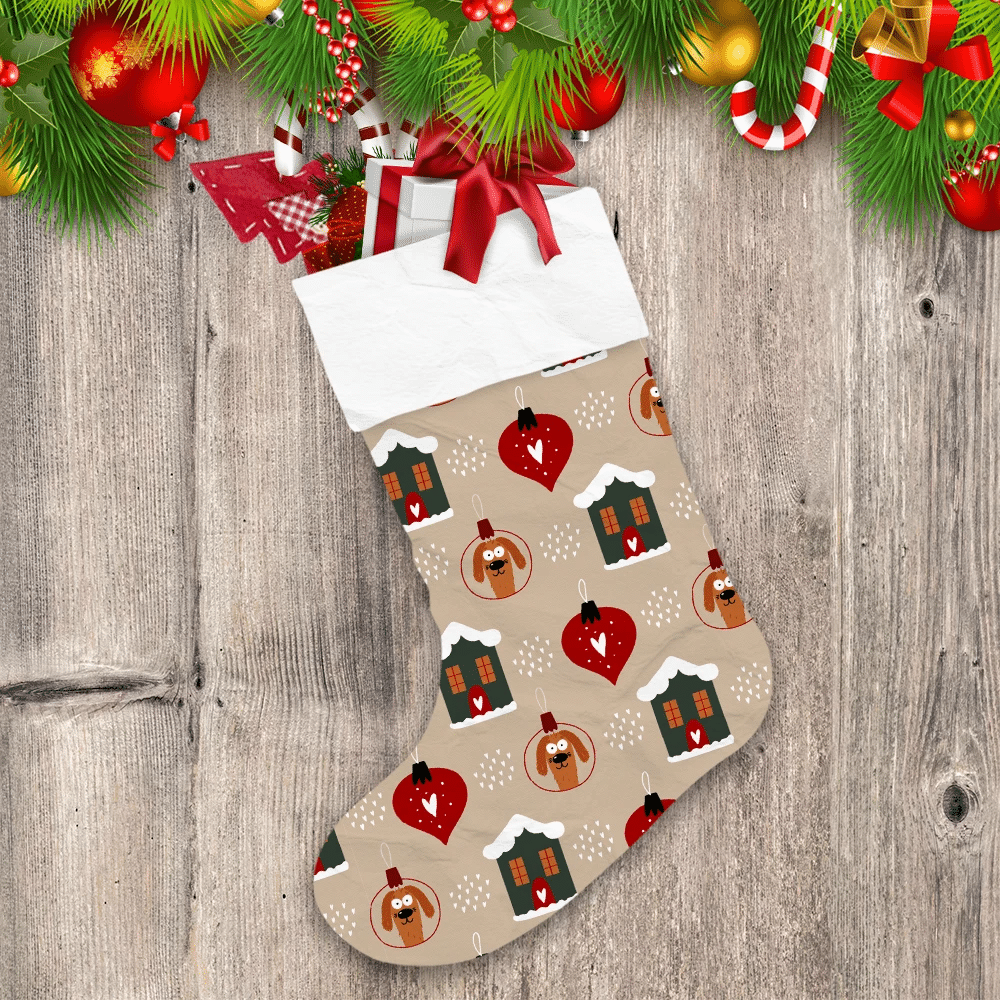 Christmas With Funny Dogs And Green House Christmas Stocking
