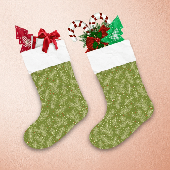 Christmas With Leaves And Pine Branches Christmas Stocking 1