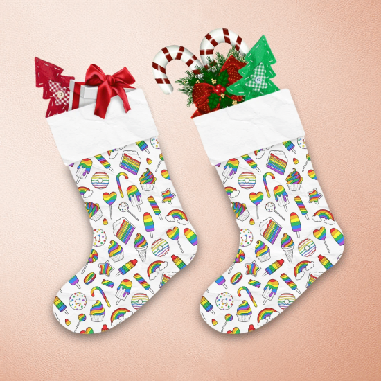 Christmas With Rainbow Candy Cane Sweet Christmas Stocking 1
