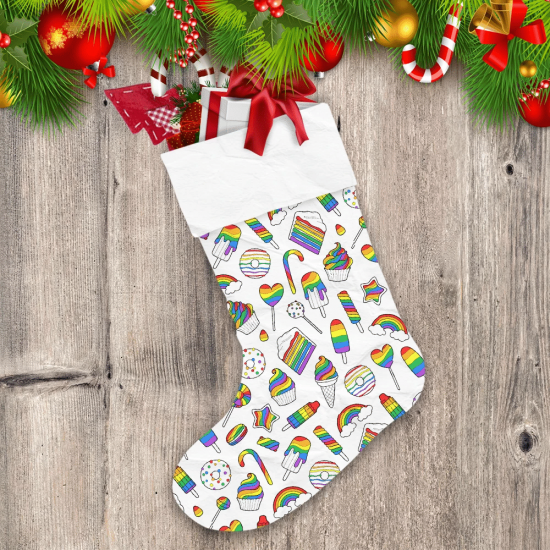 Christmas With Rainbow Candy Cane Sweet Christmas Stocking