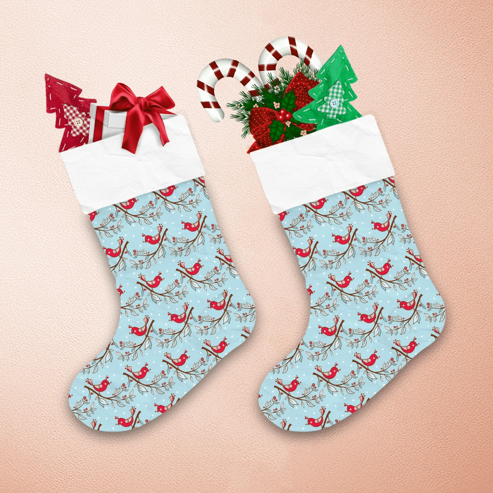 Christmas-With-Red-Baby-Birds-On-Blue-Christmas-Stocking-1 Christmas With Red Baby Birds On Blue Christmas Stocking 1