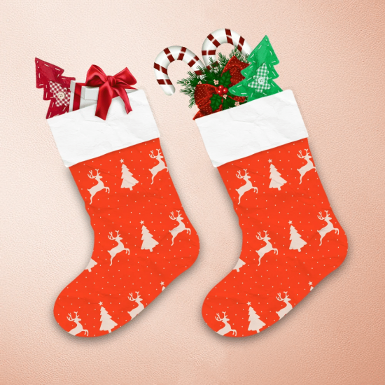Christmas With Reindeer And Pine Trees Christmas Stocking 1