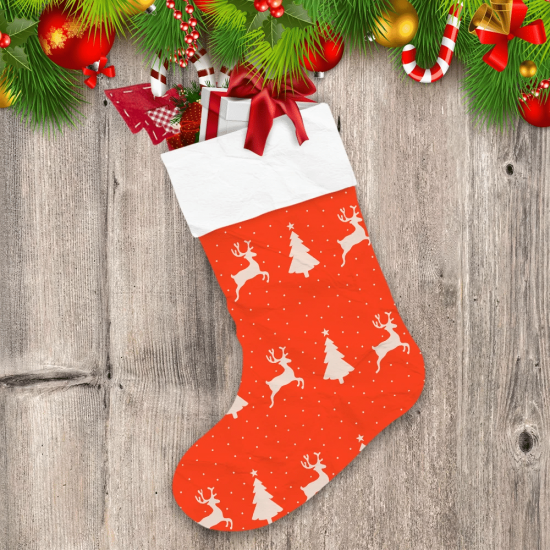 Christmas With Reindeer And Pine Trees Christmas Stocking