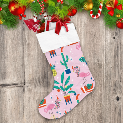 Christmas With Tropical Trees And Flamingos In Hats Christmas Stocking