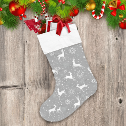 Christmas With White Reindeer And Snowflakes Christmas Stocking