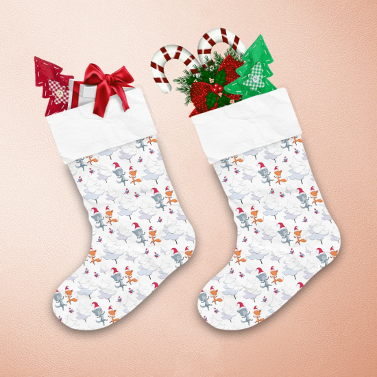 Christmas Wolf And Fir Trees In Cartoon Style Christmas Stocking 1