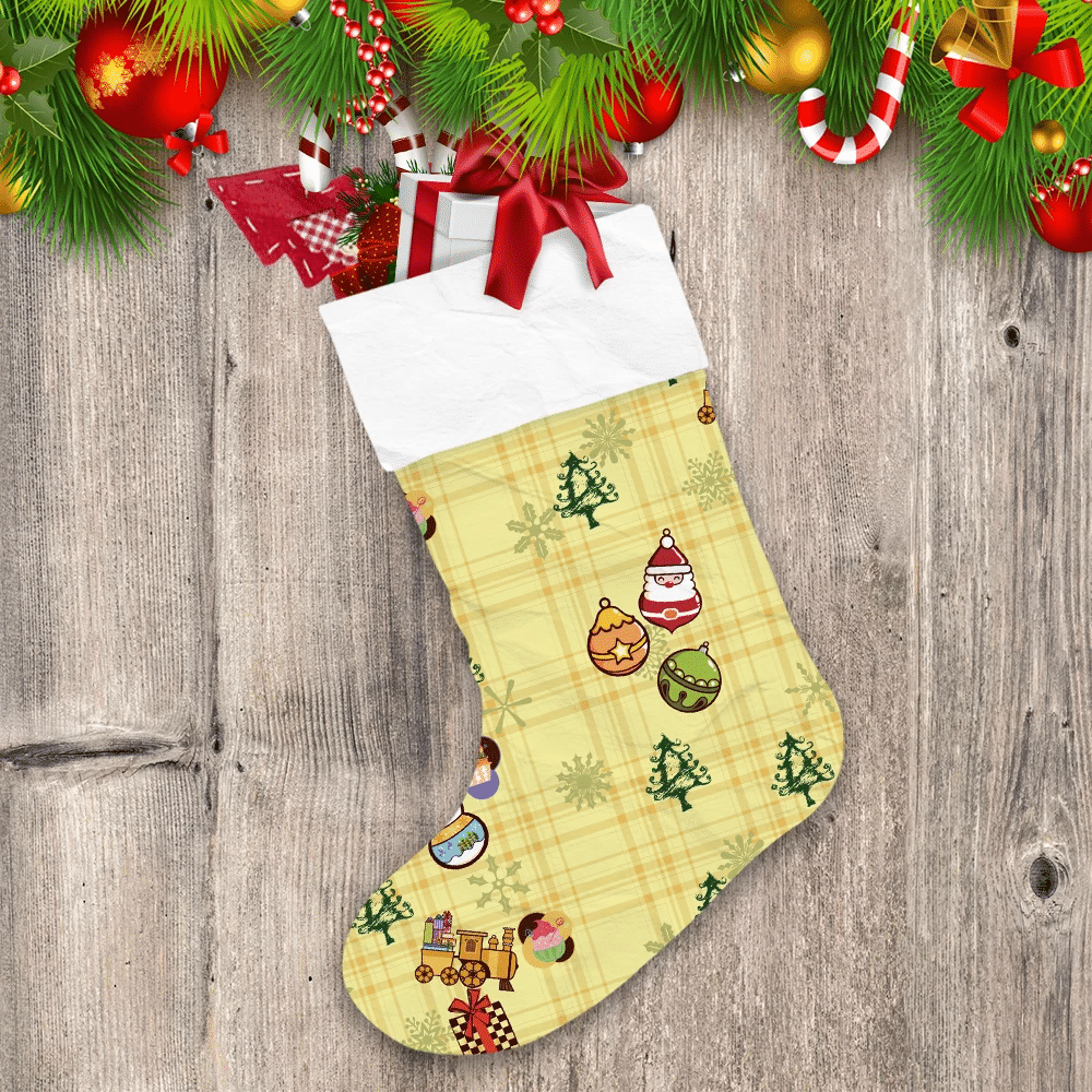 Chritsmas Cartoon Ornaments Gifts Santa Claus And Train Christmas Stocking