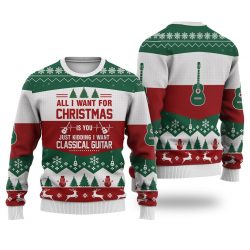 Classical Guitar All I Want For Christmas Sweater Christmas Knitted Sweater Print Fashion Sweatshirt For Everyone