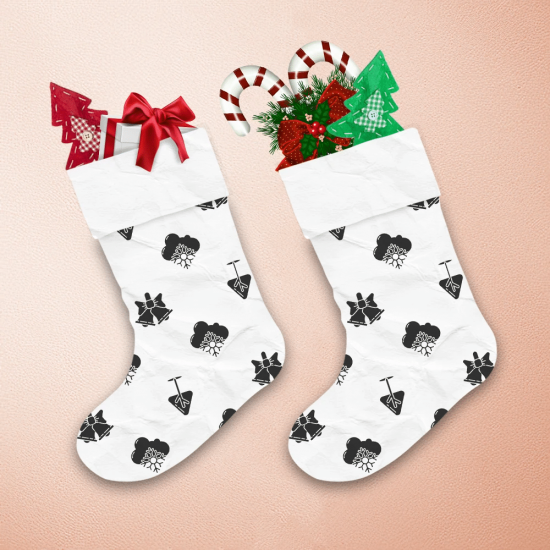 Cloud Snowflakes With Christmas Ringing Bell In Black Icons Christmas Stocking 1