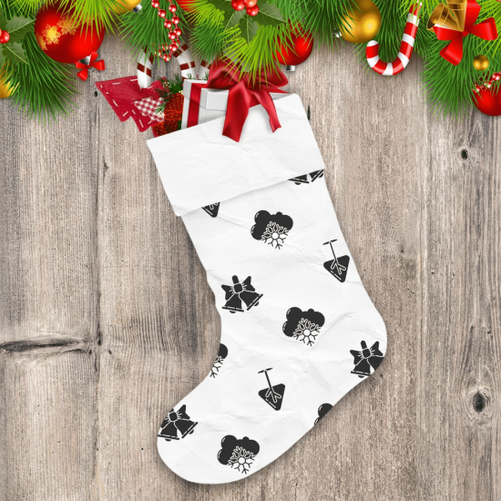 Cloud Snowflakes With Christmas Ringing Bell In Black Icons Christmas Stocking