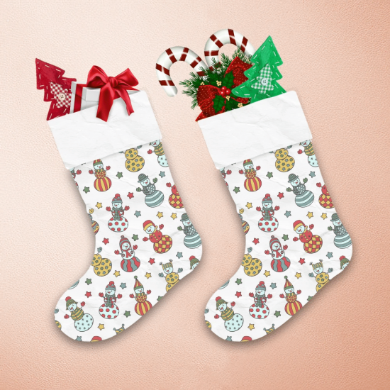 Colorful Abstract Cute Christmas Snowman And Stars Christmas Stocking 1