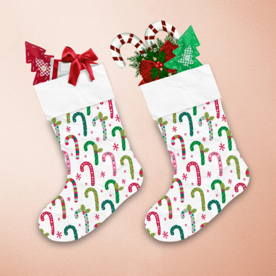 Colorful Christmas Candy Cane And Holly Christmas Stocking 1