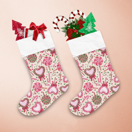 Colorful Christmas Candy Cane And Snowball Christmas Stocking 1