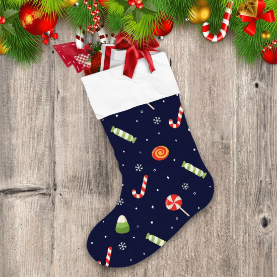 Colorful Christmas Candy On Dark Blue Background Christmas Stocking