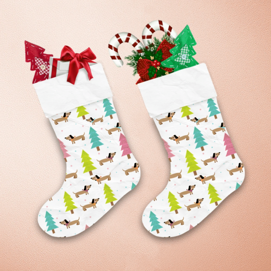 Colorful Christmas Trees And Dachshund Dog Christmas Stocking 1