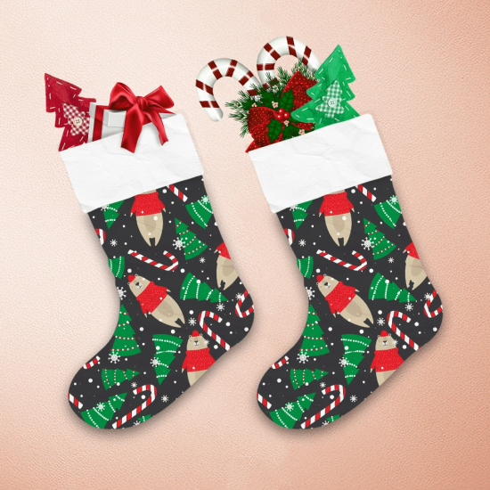 Colorful With Bears Candy Canes And Fir Trees Christmas Stocking 1