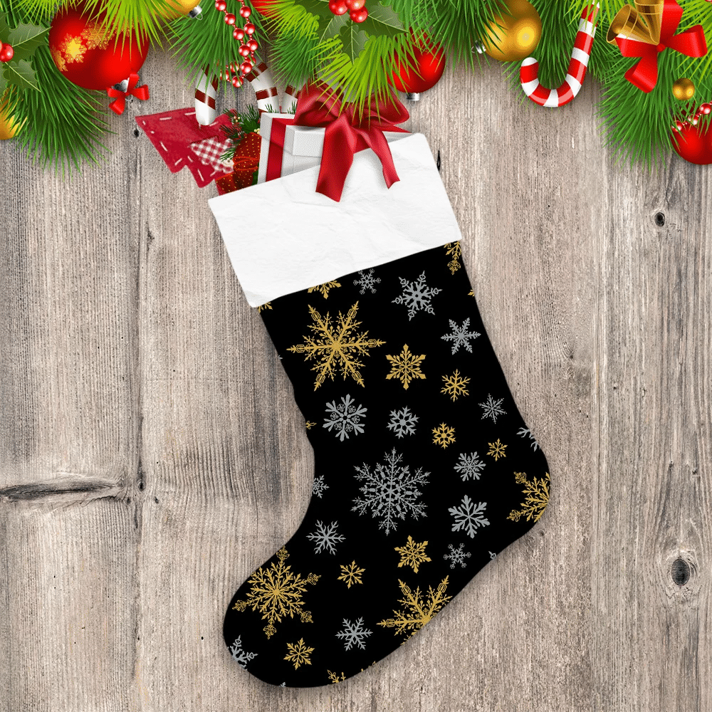 Complex Of Small Snowflakes In Gray And Yellow Colors Christmas Stocking