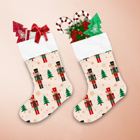 Cool Nutcrackers Christmas Trees And Snowflakes On Pink Background Christmas Stocking 1