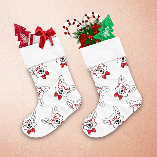 Corgi Breed Dog Wear Red Glasses And Tie Bow Christmas Stocking 1