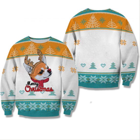 Corgi Dog Christmas Reindeer Unisex All Over Print Cotton Sweatshirt