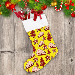 Creative Pattern On Yellow Background With Cake Pieces And Cookies Christmas Stocking