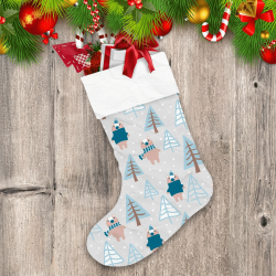 Cute Cartoon Bears In Winter Forest Among Spruce Trees Christmas Stocking