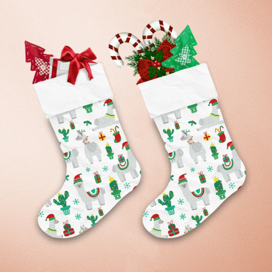 Cute Cartoon Llama Snowflakes And Cactus On Christmas Christmas Stocking 1