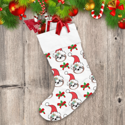 Cute Cartoon Sloth Face With Christmas Hat Christmas Stocking