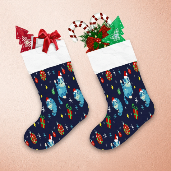 Cute Cat And Christmas Ball Hand Drawn Style Christmas Stocking 1