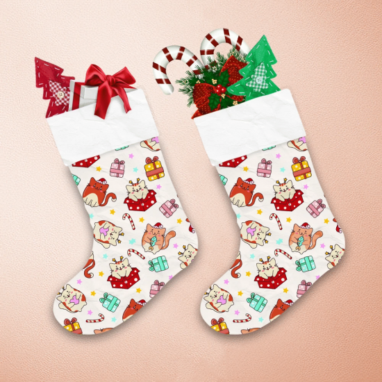 Cute Cats And Star In Cartoon Style Christmas Stocking 1