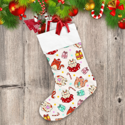 Cute Cats And Star In Cartoon Style Christmas Stocking