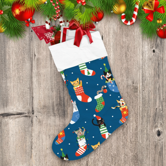 Cute Cats In Christmas Colorful Socks Christmas Stocking