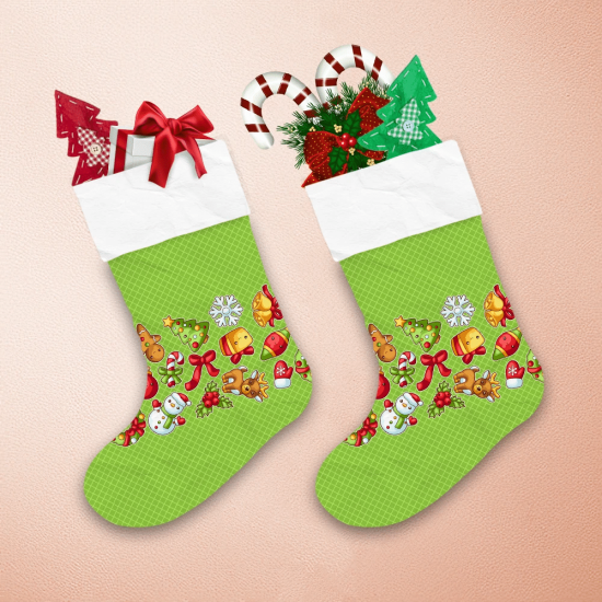 Cute Characters And Symbols In Cartoon Style Pattern Christmas Stocking 1