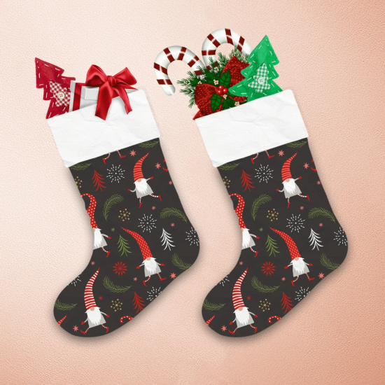 Cute Christmas Gnomes Dance With Leaf And Snowflakes Pattern Christmas Stocking 1