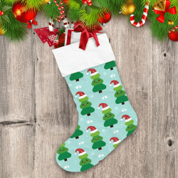 Cute Christmas Tree In Santa Hat And Snowflakes Christmas Stocking