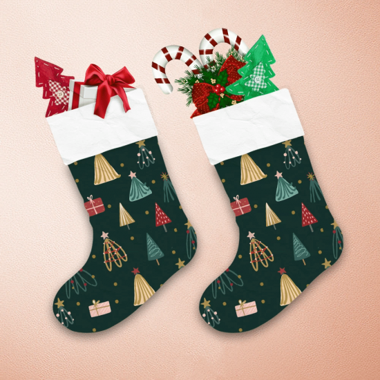 Cute Colorful Christmas Trees And Gift Boxs Christmas Stocking 1