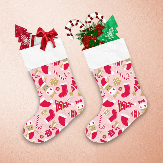 Cute Deer Candy Bell And Christmas Tree Christmas Stocking 1