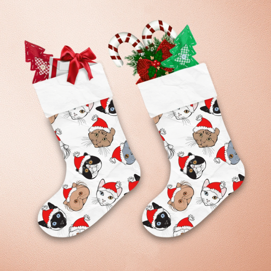 Cute Face Cat With Christmas Red Hat Christmas Stocking 1