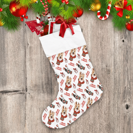 Cute French Bulldog Puppy And Corgi With Deer Horns Christmas Stocking