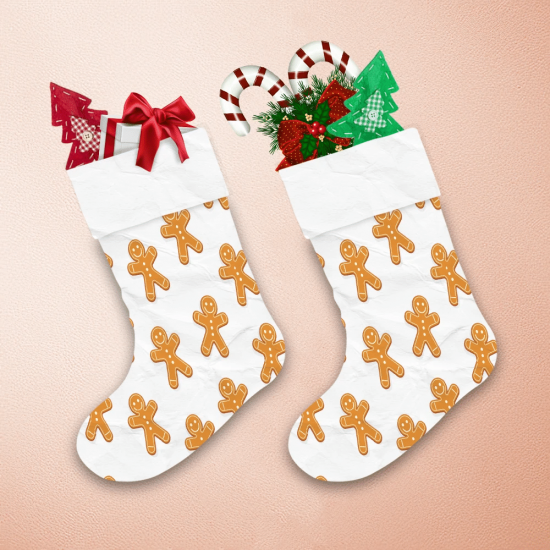 Cute Gingerbread Man Smiling Faces Cookies Pattern Christmas Stocking 1