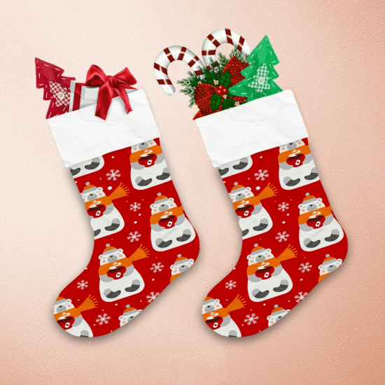 Cute Happy Bears In Scarf With Hot Coffee Cup Christmas Stocking 1