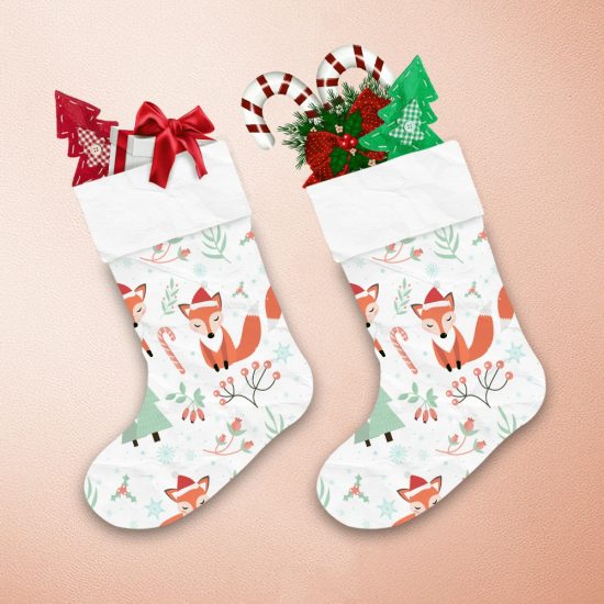 Cute Little Foxes In The Winter Forest Christmas Stocking 1