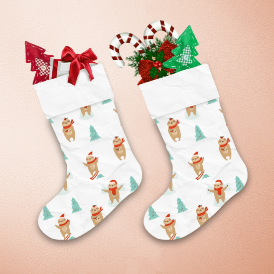 Cute Moments Of Sloth On Snowy Day Christmas Stocking 1